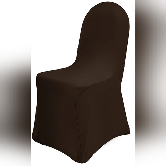 Polyester Stretch Spandex Banquet Chair Covers Chocolate Brown with Golden Sash - Picture 3 of 4